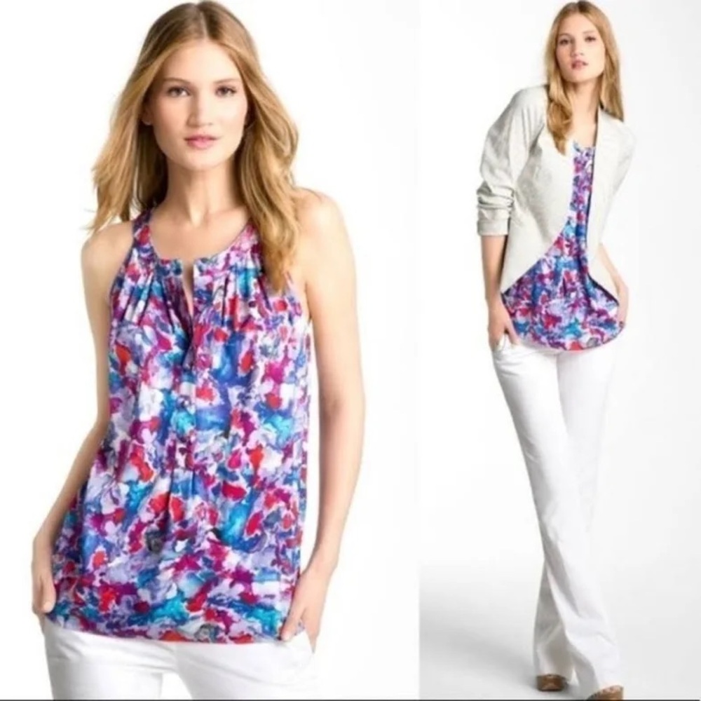 Theory Keres Top in Perplexing Watercolor Print Silk